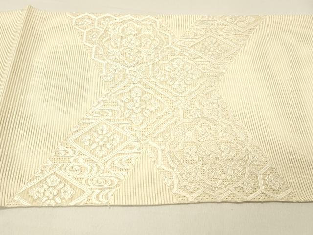 平和屋着物＊夏物　絽綴れ　太鼓柄袋帯　絽刺し　流水吉祥花文　正絹　逸品　DABC8573cm