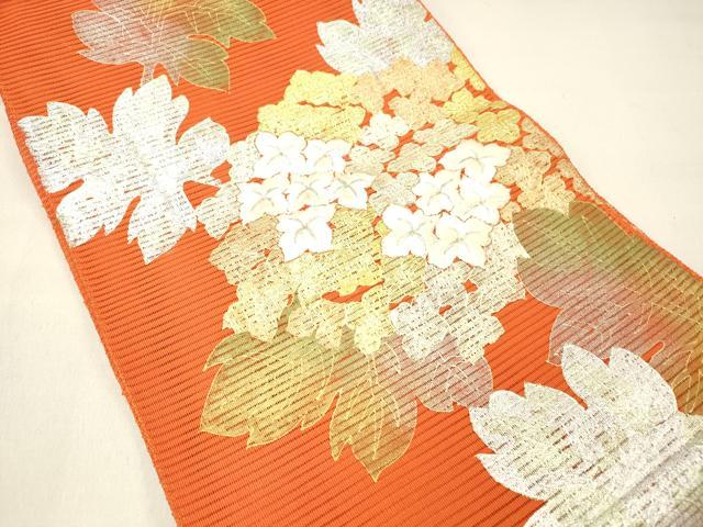 平和屋着物＊夏物 絽綴れ 八寸名古屋帯 刺繍 紫陽花 金銀彩 正絹 逸品 DABC8575cm