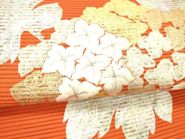 平和屋着物＊夏物 絽綴れ 八寸名古屋帯 刺繍 紫陽花 金銀彩 正絹 逸品 DABC8575cm