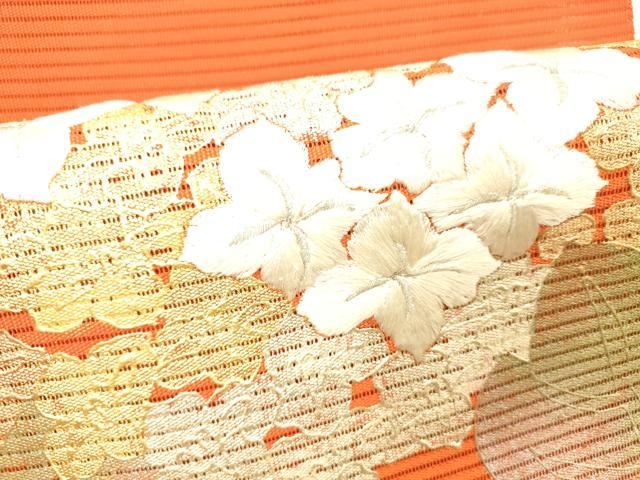 平和屋着物＊夏物 絽綴れ 八寸名古屋帯 刺繍 紫陽花 金銀彩 正絹 逸品 DABC8575cm