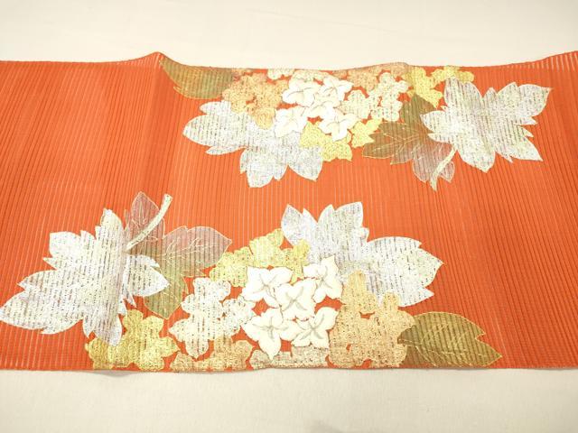 平和屋着物＊夏物 絽綴れ 八寸名古屋帯 刺繍 紫陽花 金銀彩 正絹 逸品 DABC8575cm