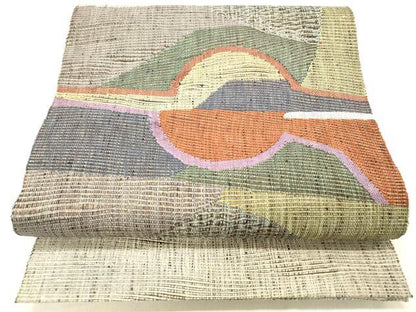 平和屋着物＊夏物 八寸名古屋帯 櫛織 抽象文様 金糸 正絹 逸品 DABC8579cm