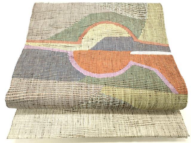 平和屋着物＊夏物 八寸名古屋帯 櫛織 抽象文様 金糸 正絹 逸品 DABC8579cm