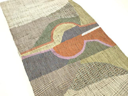 平和屋着物＊夏物 八寸名古屋帯 櫛織 抽象文様 金糸 正絹 逸品 DABC8579cm