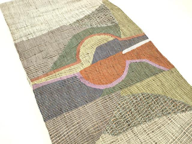平和屋着物＊夏物 八寸名古屋帯 櫛織 抽象文様 金糸 正絹 逸品 DABC8579cm