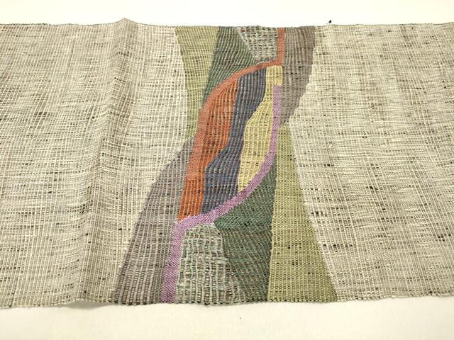 平和屋着物＊夏物 八寸名古屋帯 櫛織 抽象文様 金糸 正絹 逸品 DABC8579cm