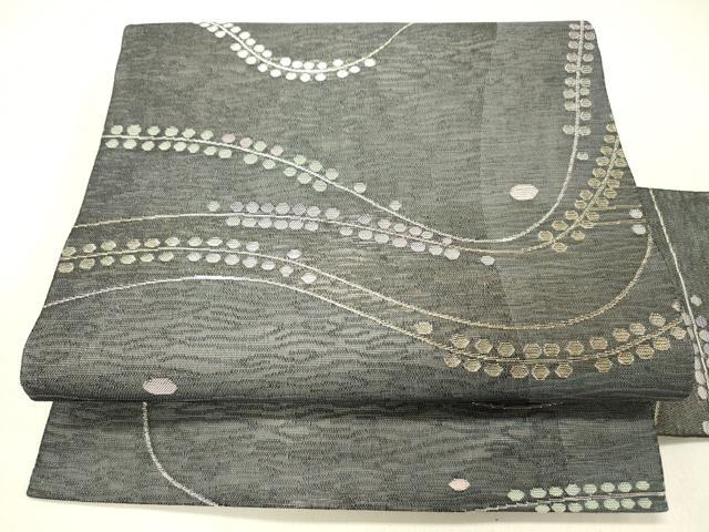平和屋着物＊夏物 九寸名古屋帯 抽象丸文 銀糸 正絹 逸品 DABC8580cm