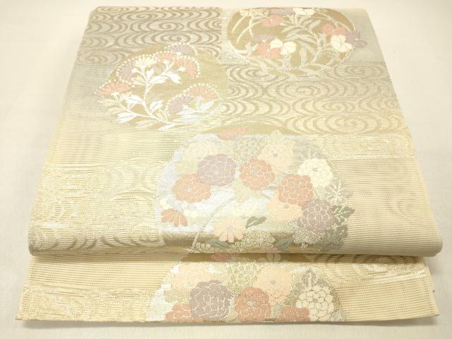 平和屋着物＊夏物 六通柄袋帯 流水草花文 金糸 正絹 逸品 DABC8582cm