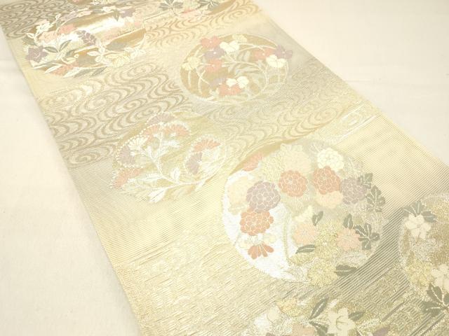 平和屋着物＊夏物 六通柄袋帯 流水草花文 金糸 正絹 逸品 DABC8582cm