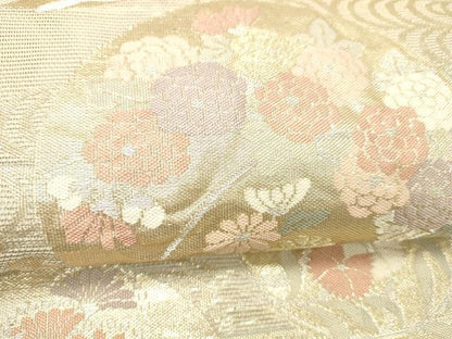 平和屋着物＊夏物 六通柄袋帯 流水草花文 金糸 正絹 逸品 DABC8582cm