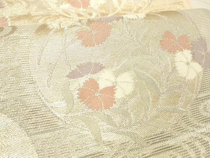 平和屋着物＊夏物 六通柄袋帯 流水草花文 金糸 正絹 逸品 DABC8582cm