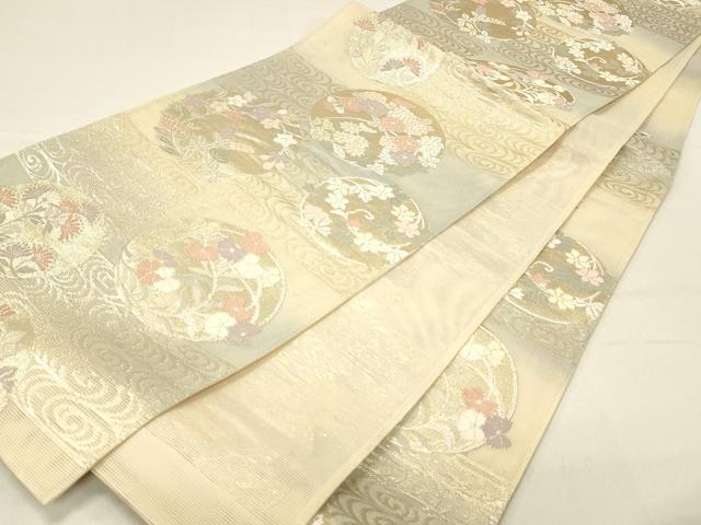 平和屋着物＊夏物 六通柄袋帯 流水草花文 金糸 正絹 逸品 DABC8582cm