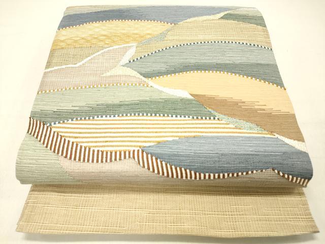 平和屋着物▽太鼓柄袋帯 スリーシーズン 春夏秋 すくい織 抽象文様 金銀糸 正絹 逸品 DABC8585cm
