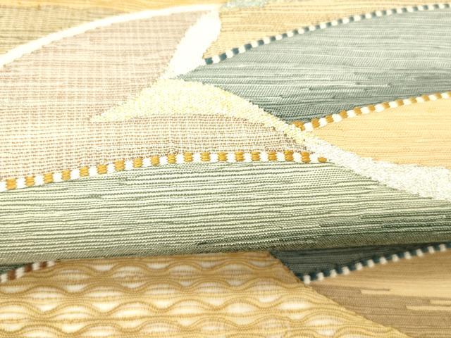 平和屋着物▽太鼓柄袋帯 スリーシーズン 春夏秋 すくい織 抽象文様 金銀糸 正絹 逸品 DABC8585cm