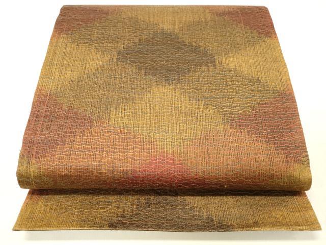 平和屋着物▽全通柄袋帯 スリーシーズン 春夏秋 櫛織 菱文 金糸 正絹 逸品 DABC8586cm