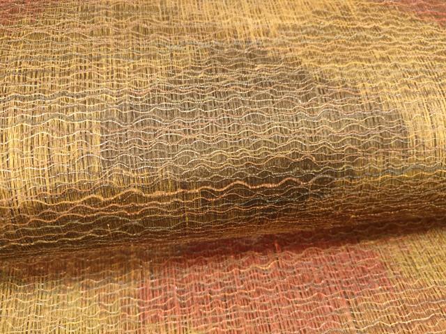 平和屋着物▽全通柄袋帯 スリーシーズン 春夏秋 櫛織 菱文 金糸 正絹 逸品 DABC8586cm
