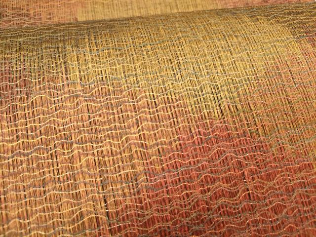 平和屋着物▽全通柄袋帯 スリーシーズン 春夏秋 櫛織 菱文 金糸 正絹 逸品 DABC8586cm