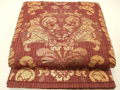 平和屋着物▽全通柄袋帯 スリーシーズン 春夏秋 草花文 金糸 正絹 逸品 DABC8587cm