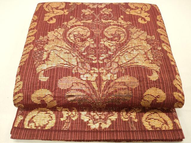 平和屋着物▽全通柄袋帯 スリーシーズン 春夏秋 草花文 金糸 正絹 逸品 DABC8587cm