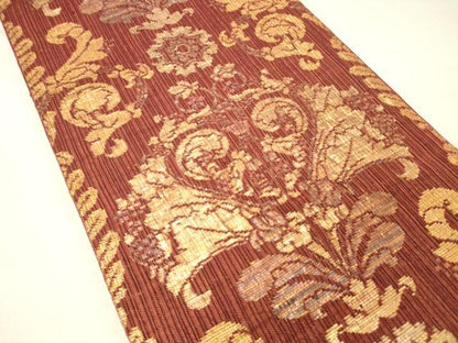 平和屋着物▽全通柄袋帯 スリーシーズン 春夏秋 草花文 金糸 正絹 逸品 DABC8587cm
