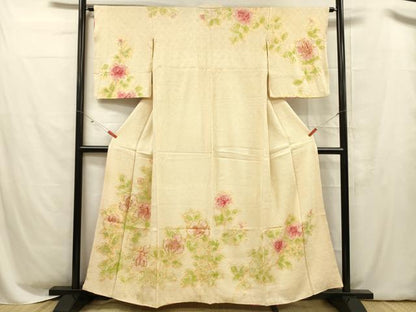 平和屋着物■訪問着　総絞り　駒刺繍　草花文　金彩　正絹　逸品　DABC8591cm