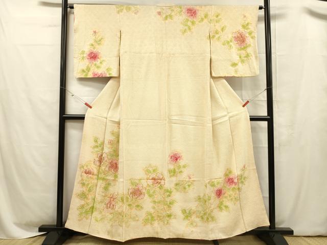 平和屋着物■訪問着　総絞り　駒刺繍　草花文　金彩　正絹　逸品　DABC8591cm