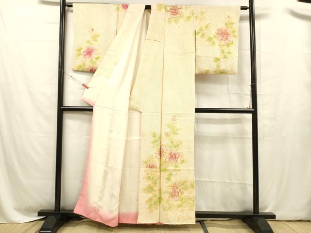 平和屋着物■訪問着　総絞り　駒刺繍　草花文　金彩　正絹　逸品　DABC8591cm
