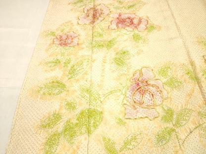平和屋着物■訪問着　総絞り　駒刺繍　草花文　金彩　正絹　逸品　DABC8591cm