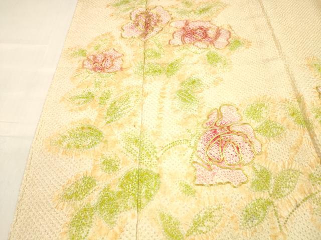 平和屋着物■訪問着　総絞り　駒刺繍　草花文　金彩　正絹　逸品　DABC8591cm