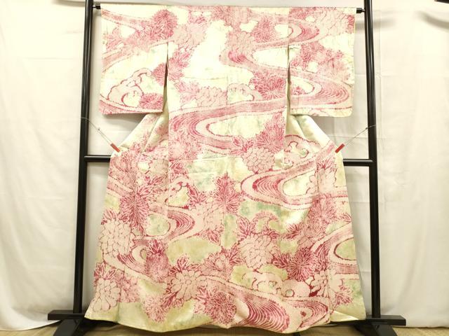 平和屋着物■訪問着　絞り　流水草花文　暈し染め　正絹　逸品　DABC8593cm