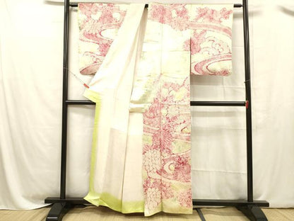 平和屋着物■訪問着　絞り　流水草花文　暈し染め　正絹　逸品　DABC8593cm