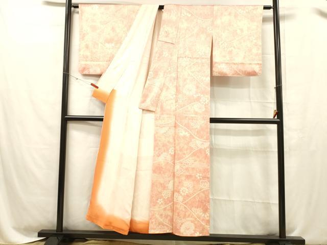 平和屋着物■上質な小紋　絞り　草花文　暈し染め　正絹　逸品　DABC8594cm