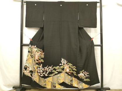 平和屋着物■豪華黒留袖 御所車鳳凰梅松文 金彩 正絹 逸品 DABC8607cm