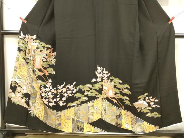 平和屋着物■豪華黒留袖 御所車鳳凰梅松文 金彩 正絹 逸品 DABC8607cm