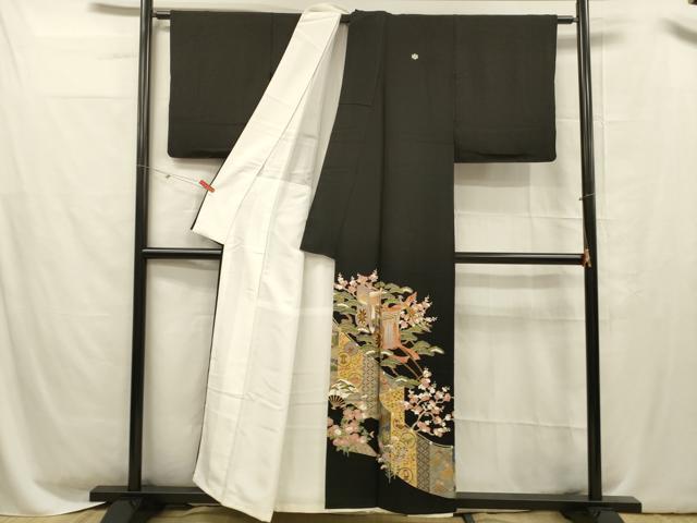 平和屋着物■豪華黒留袖 御所車鳳凰梅松文 金彩 正絹 逸品 DABC8607cm