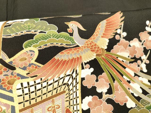 平和屋着物■豪華黒留袖 御所車鳳凰梅松文 金彩 正絹 逸品 DABC8607cm