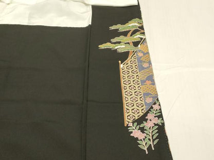 平和屋着物■豪華黒留袖 御所車鳳凰梅松文 金彩 正絹 逸品 DABC8607cm