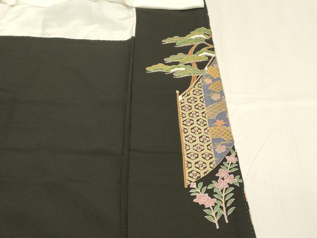 平和屋着物■豪華黒留袖 御所車鳳凰梅松文 金彩 正絹 逸品 DABC8607cm