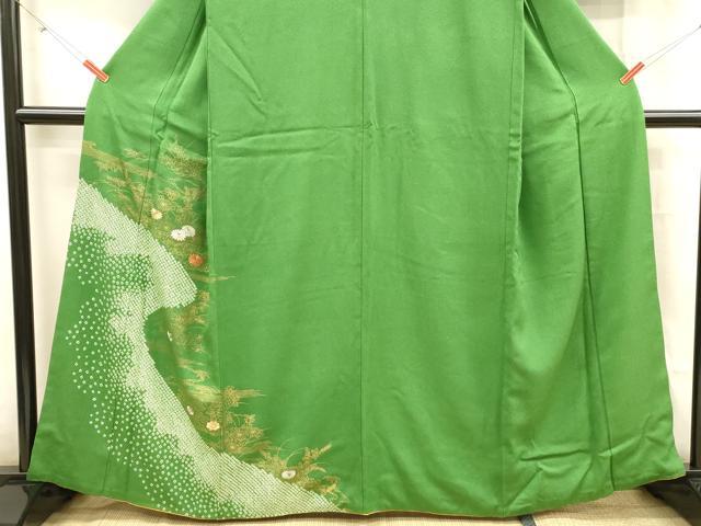 平和屋着物■訪問着 絞り 刺繍 笹の葉草花文 金彩 正絹 逸品 DABC8618cm