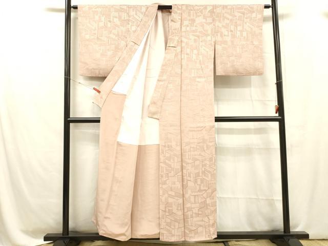 平和屋着物■上質な色無地 抽象地紋 紅梅色 正絹 逸品 DABC8619cm