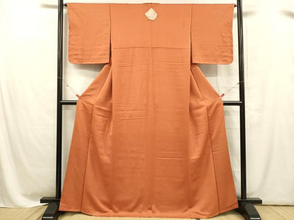 平和屋着物■上質な色無地 紗綾形地紋 樺色 正絹 逸品 未使用 DABC8629cm