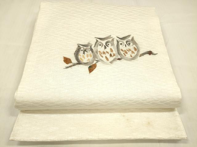 平和屋着物＊夏物 太鼓柄袋帯 柿渋すくい 梟 反端付き 正絹 逸品 DABC8632cm