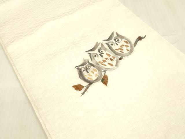 平和屋着物＊夏物 太鼓柄袋帯 柿渋すくい 梟 反端付き 正絹 逸品 DABC8632cm