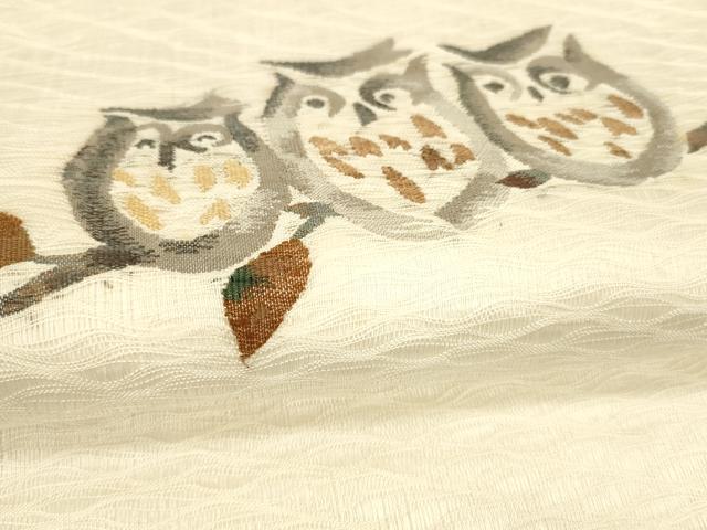平和屋着物＊夏物 太鼓柄袋帯 柿渋すくい 梟 反端付き 正絹 逸品 DABC8632cm