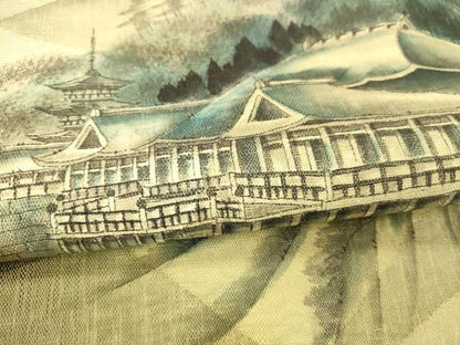 平和屋着物▽六通柄袋帯 スリーシーズン 春夏秋 作家物 手描き 風景文 正絹 逸品 DABC8633cm