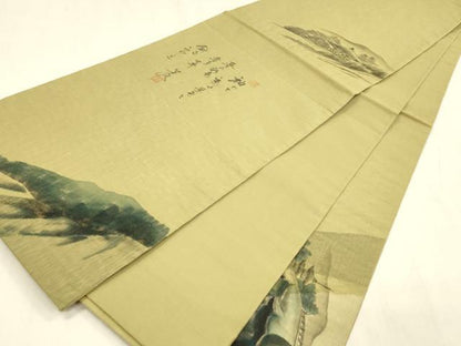 平和屋着物▽六通柄袋帯 スリーシーズン 春夏秋 作家物 手描き 風景文 正絹 逸品 DABC8633cm
