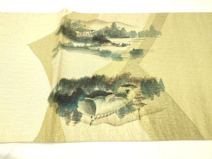 平和屋着物▽六通柄袋帯 スリーシーズン 春夏秋 作家物 手描き 風景文 正絹 逸品 DABC8633cm