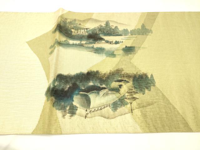 平和屋着物▽六通柄袋帯 スリーシーズン 春夏秋 作家物 手描き 風景文 正絹 逸品 DABC8633cm