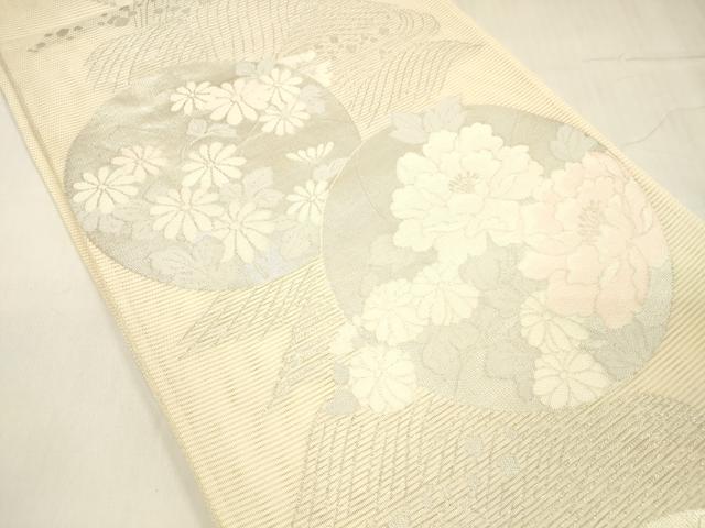 平和屋着物＊夏物 六通柄袋帯 流水草花文 銀糸 正絹 逸品 DABC8639cm