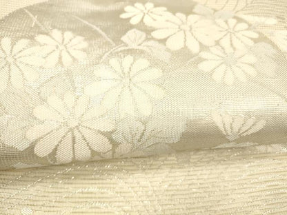 平和屋着物＊夏物 六通柄袋帯 流水草花文 銀糸 正絹 逸品 DABC8639cm